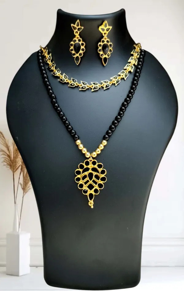 Assamese_Traditional_Copper_Based_Black_Dugdugi_Mini_Tassel_Combo_Jewellery_Set