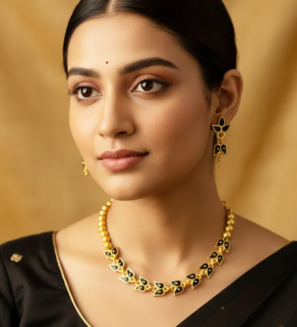 Assamese_Traditional_Copper_Based_Black_Leaf_Design_With_Golden_Ball_Golpata_Jewellery_Set