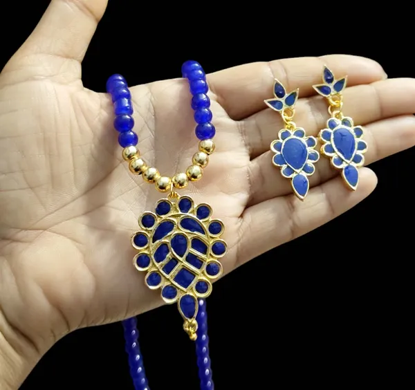 Assamese_Traditional_Copper_Based_Blue_Dugdugi_Mini_Tassel_Combo_Jewellery_Set