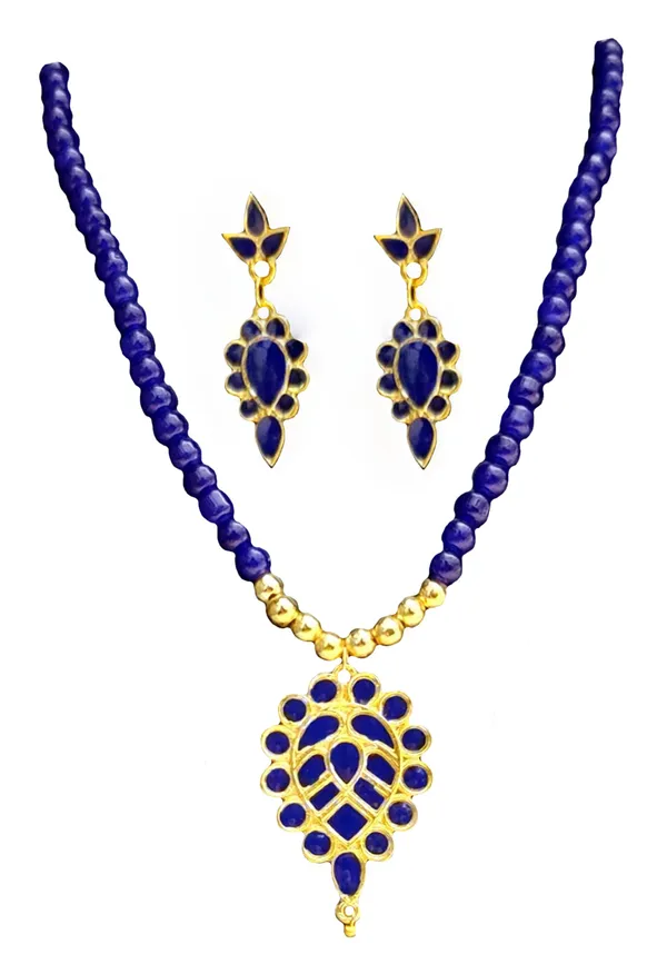 Assamese_Traditional_Copper_Based_Blue_Dugdugi_Mini_Tassel_Combo_Jewellery_Set