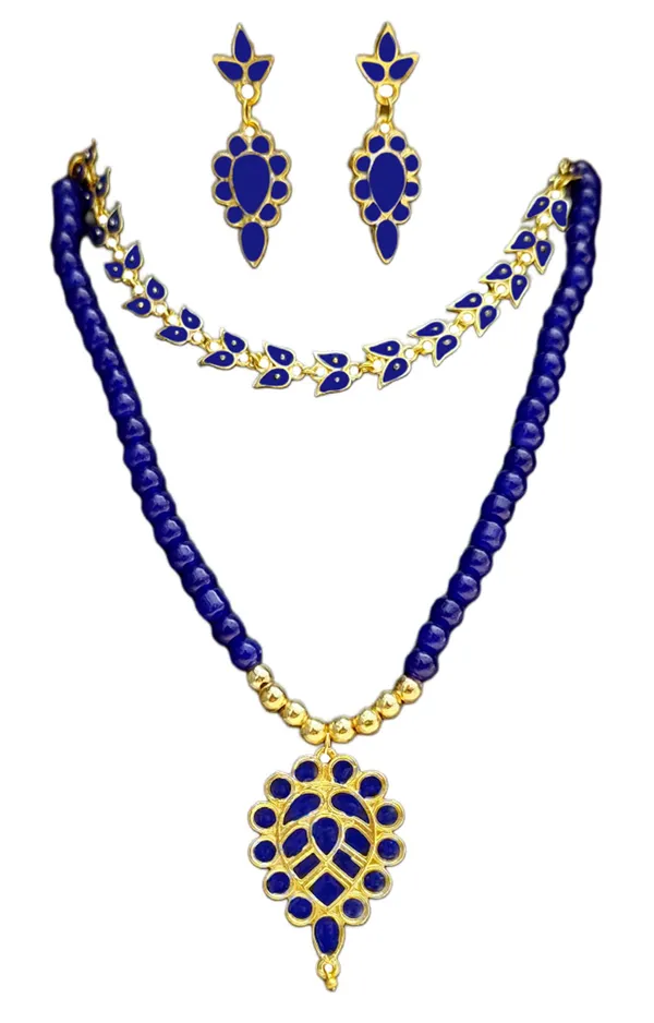 Assamese_Traditional_Copper_Based_Blue_Dugdugi_Mini_Tassel_Combo_Jewellery_Set
