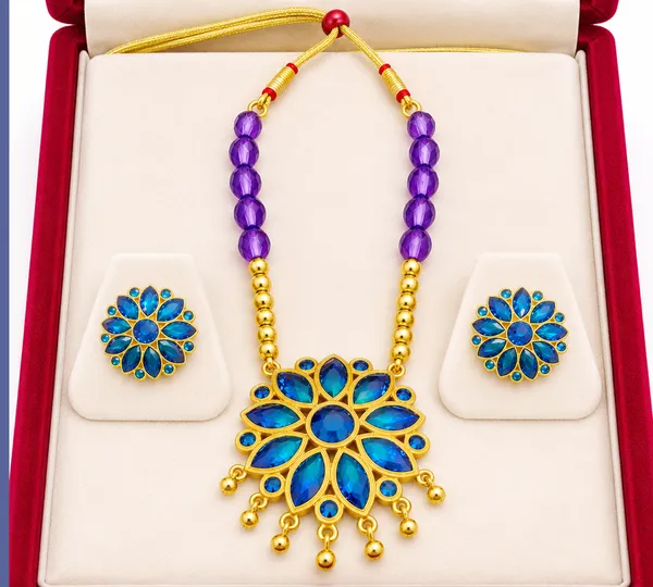 BG_GOLD_Assamese_Traditional_Copper_Based__Blue_Ful_Blue_Ball_Jewellery_Set