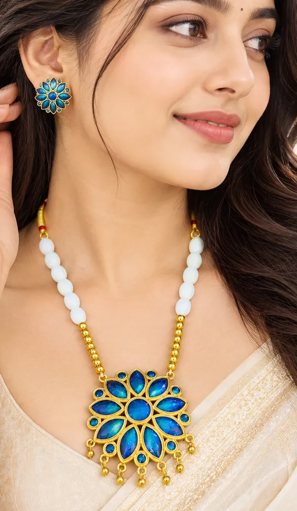 BG_GOLD_Assamese_Traditional_Copper_Based__Blue_Ful__white_Ball_Jewellery_Set