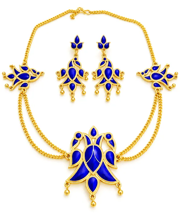 BG_GOLD_Assamese_Traditional_Copper_Based__Blue_Henpata__chain_Jewellery_Set