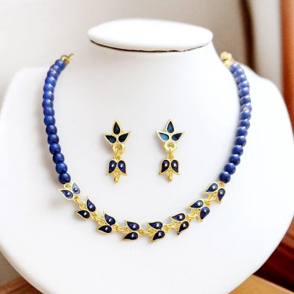 Assamese_Traditional_Copper_Based_Blue_Leaf_Design_With_Golden_Ball_Golpata_Jewellery_Set
