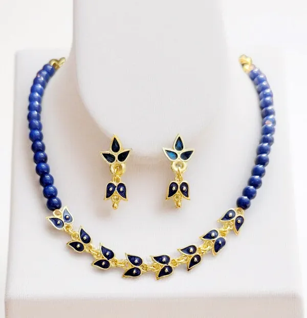 Assamese_Traditional_Copper_Based_Blue_Leaf_Design_With_Golden_Ball_Golpata_Jewellery_Set