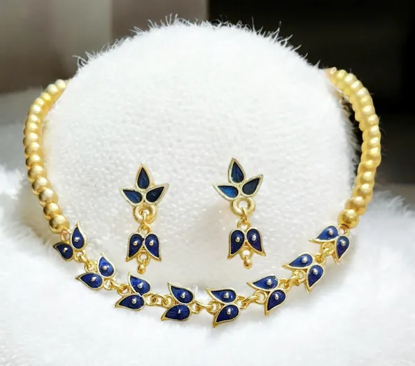 Assamese_Traditional_Copper_Based_Blue_Leaf_Design_With_Golden_Ball_Golpata_Jewellery_Set