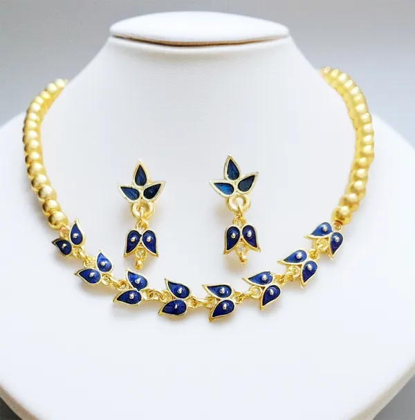 Assamese_Traditional_Copper_Based_Blue_Leaf_Design_With_Golden_Ball_Golpata_Jewellery_Set