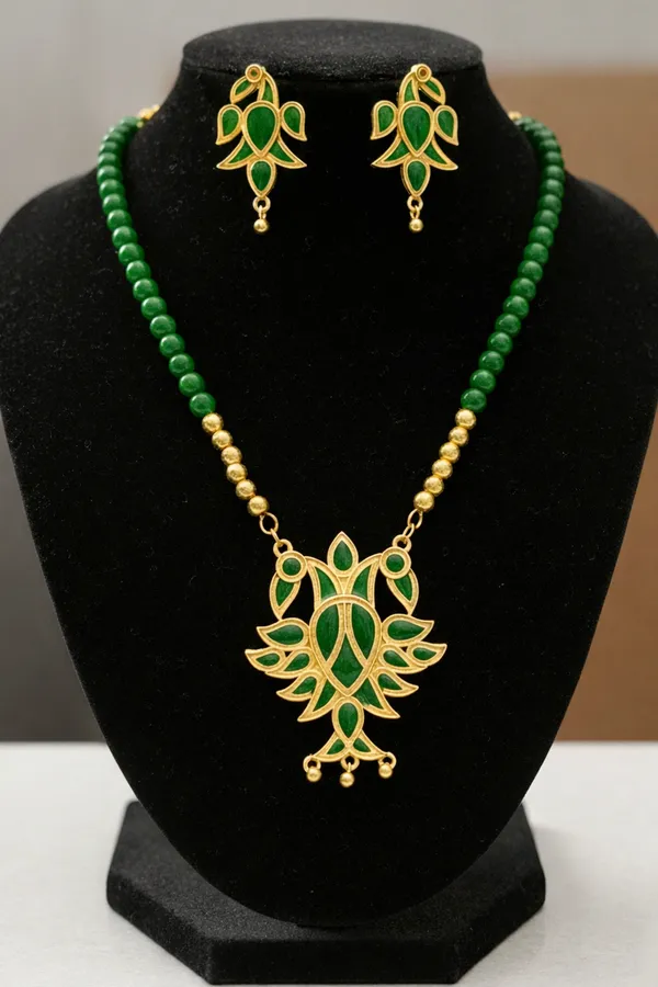 BG_GOLD_Assamese_Traditional_Copper_Based__Green_Henpata__Red_Moni_Tassel__Jewellery_Set