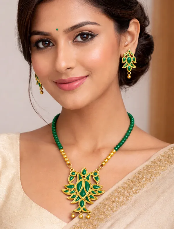 BG_GOLD_Assamese_Traditional_Copper_Based__Green_Henpata__Red_Moni_Tassel__Jewellery_Set
