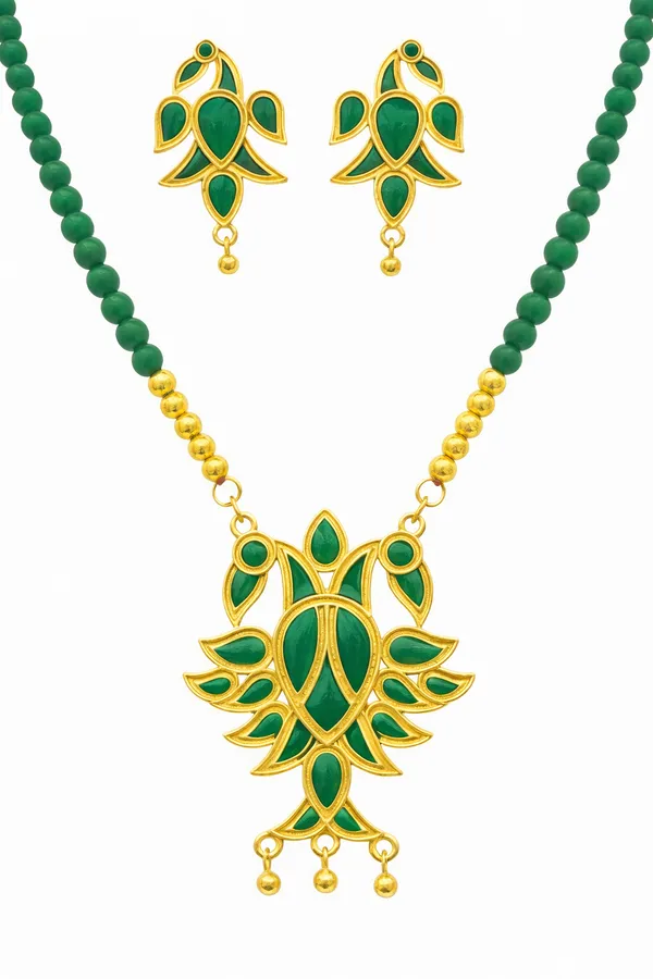 BG_GOLD_Assamese_Traditional_Copper_Based__Green_Henpata__Red_Moni_Tassel__Jewellery_Set