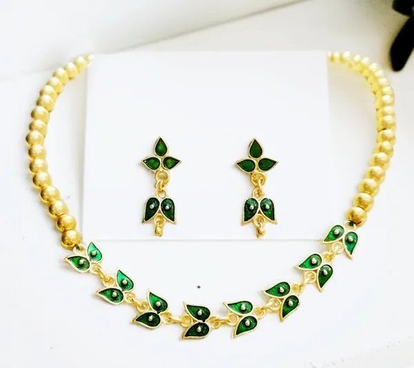 Bggold_Assamese_Traditional_Copper_Based_Green_Leaf_Design_With_Golden_Ball_Golpata_Jewellery_Set