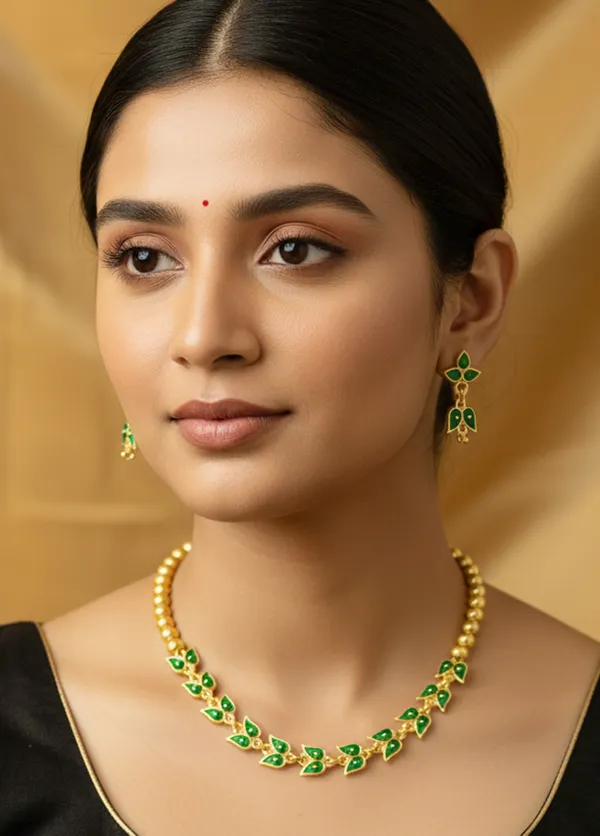 Bggold_Assamese_Traditional_Copper_Based_Green_Leaf_Design_With_Golden_Ball_Golpata_Jewellery_Set