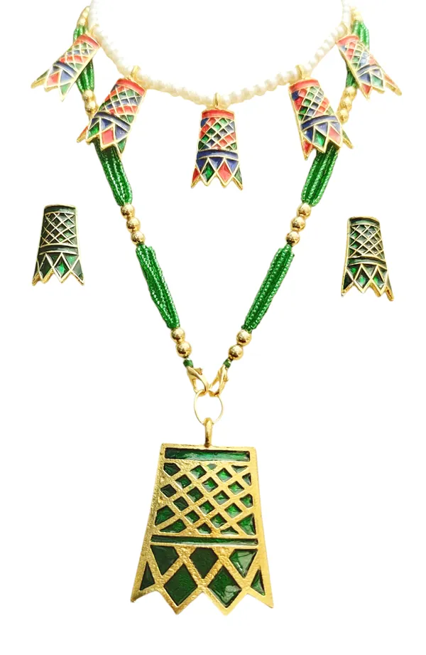Assamese_Traditional_Copper_Based_Green_Meenakari_Thuriya_Combo_Set