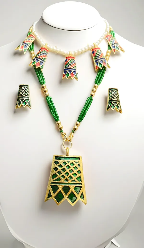 Assamese_Traditional_Copper_Based_Green_Meenakari_Thuriya_Combo_Set