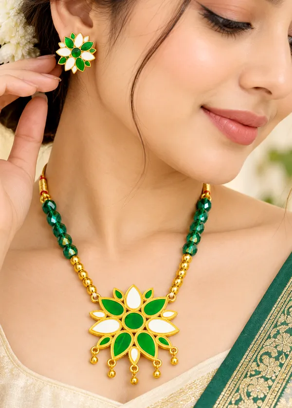 BG_GOLD_Assamese_Traditional_Copper_Based__Green_White_Ful_Green_Ball_Jewellery_Set