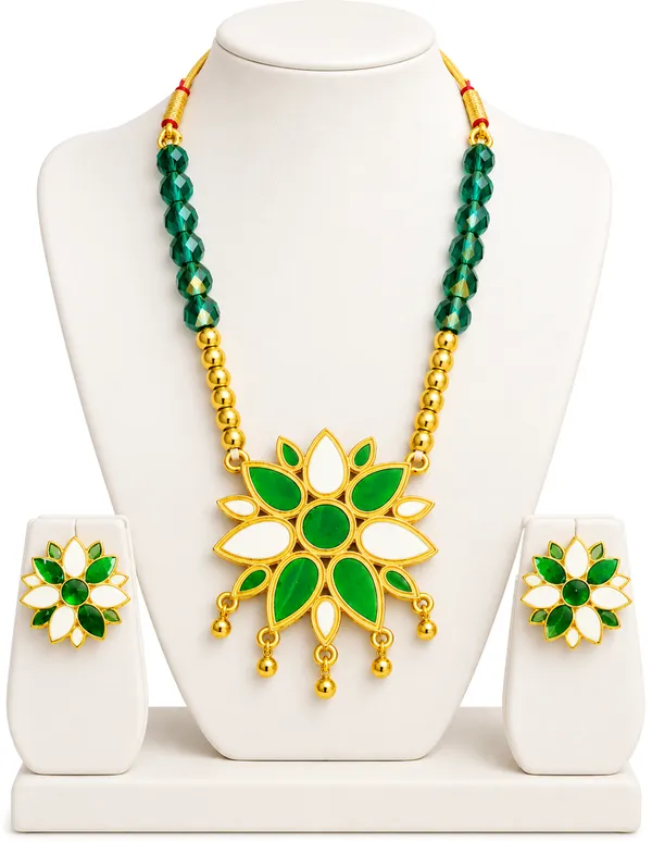 BG_GOLD_Assamese_Traditional_Copper_Based__Green_White_Ful_Green_Ball_Jewellery_Set