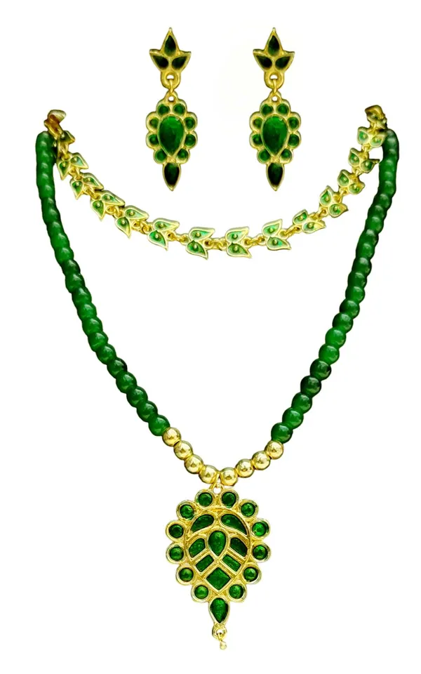 Assamese_Traditional_Copper_Based_Green_Dugdugi_Mini_Tassel_Combo_Jewellery_Set