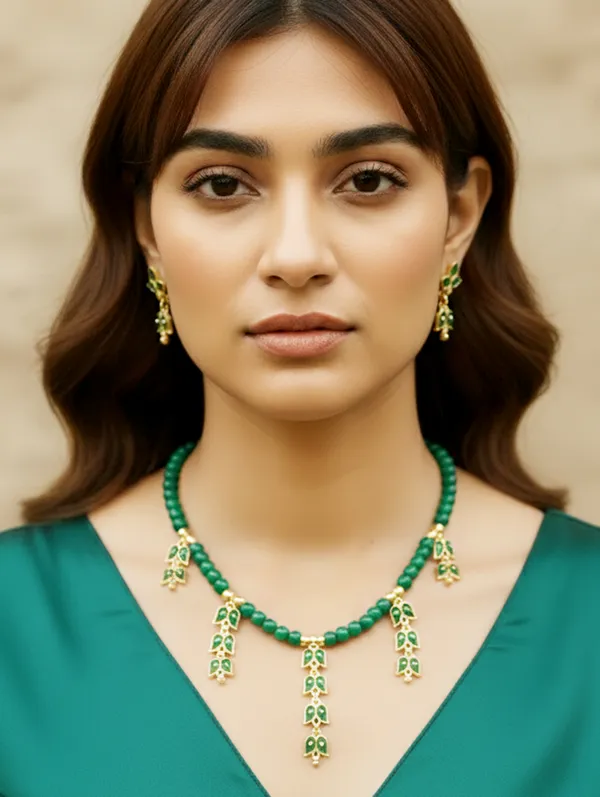 Assamese_Traditional_Copper_Based_Green_Leaf_Design_Golpata_Jewellery_Set