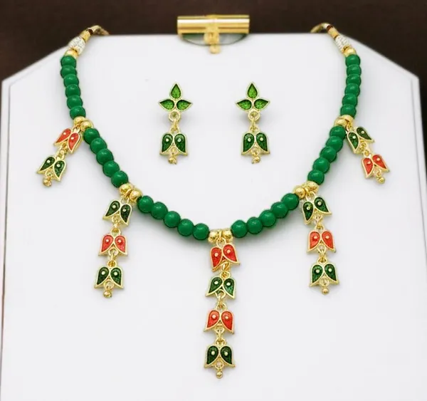 Assamese_Traditional_Copper_Based_Red_Green_Leaf_Design_Golpata_Jewellery_Set