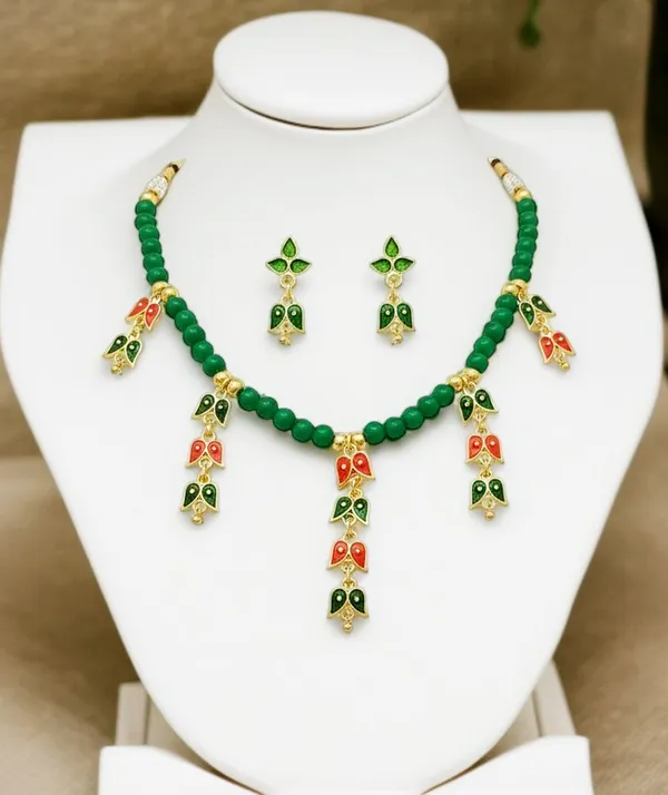 Assamese_Traditional_Copper_Based_Red_Green_Leaf_Design_Golpata_Jewellery_Set