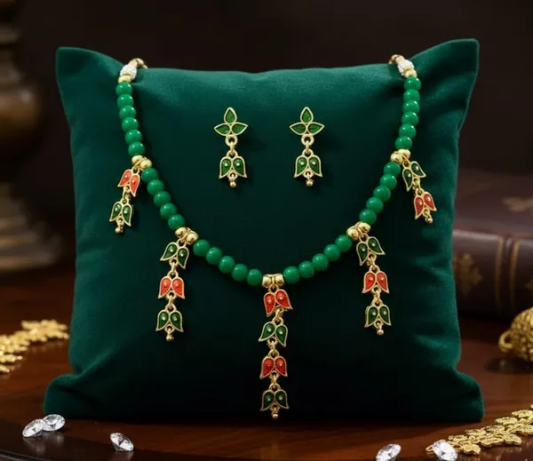 Assamese_Traditional_Copper_Based_Red_Green_Leaf_Design_Golpata_Jewellery_Set