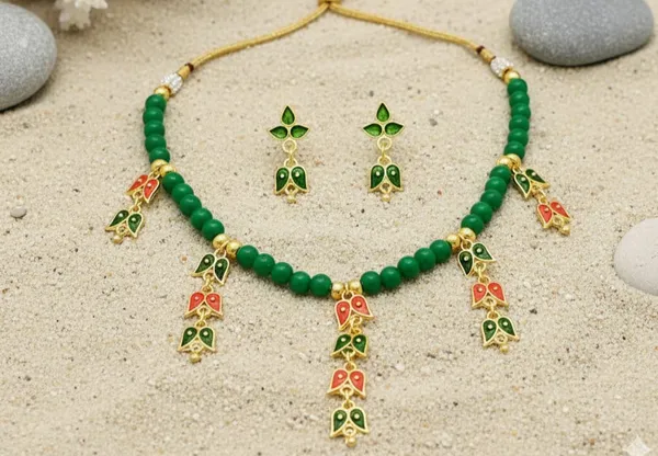 Assamese_Traditional_Copper_Based_Red_Green_Leaf_Design_Golpata_Jewellery_Set