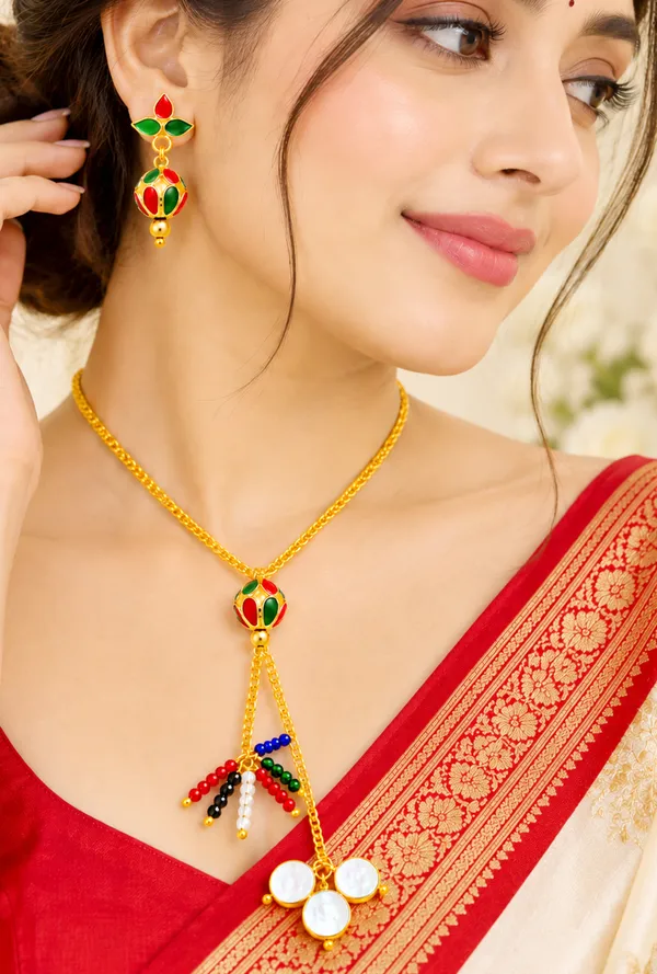 BG_GOLD_Assamese_Traditional_Copper_Based__Red_Green_Monimala_Jhumka_chain_Jewellery_Set