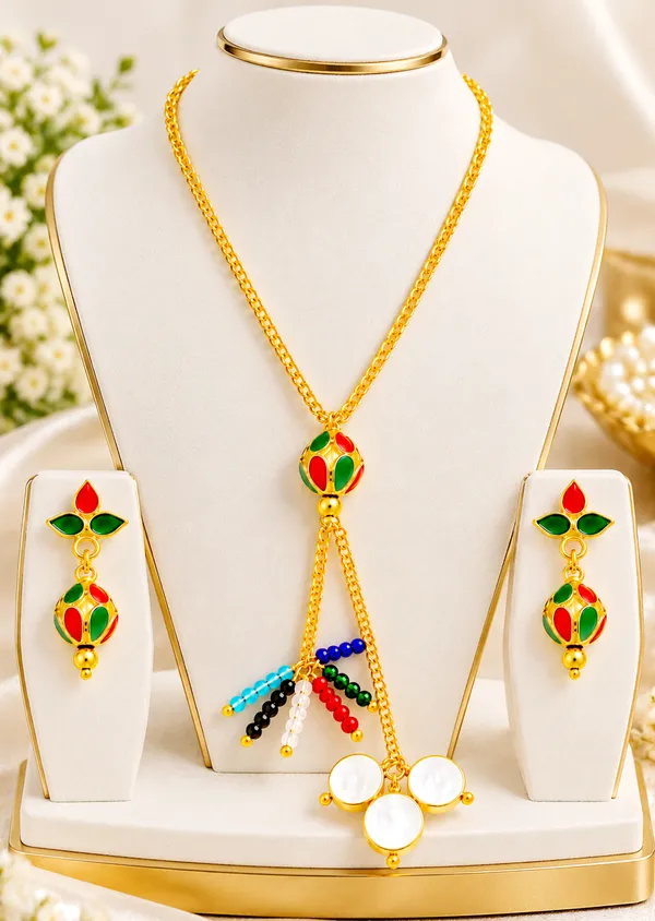 BG_GOLD_Assamese_Traditional_Copper_Based__Red_Green_Monimala_Jhumka_chain_Jewellery_Set
