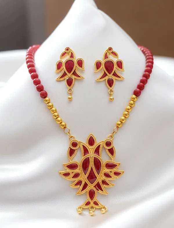 BG_GOLD_Assamese_Traditional_Copper_Based__Red_Henpata__Red_Moni_Tassel__Jewellery_Set