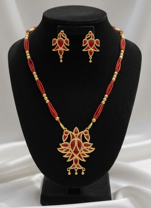 BG_GOLD_Assamese_Traditional_Copper_Based__Red_Henpata__Red__Tassel__Jewellery_Set