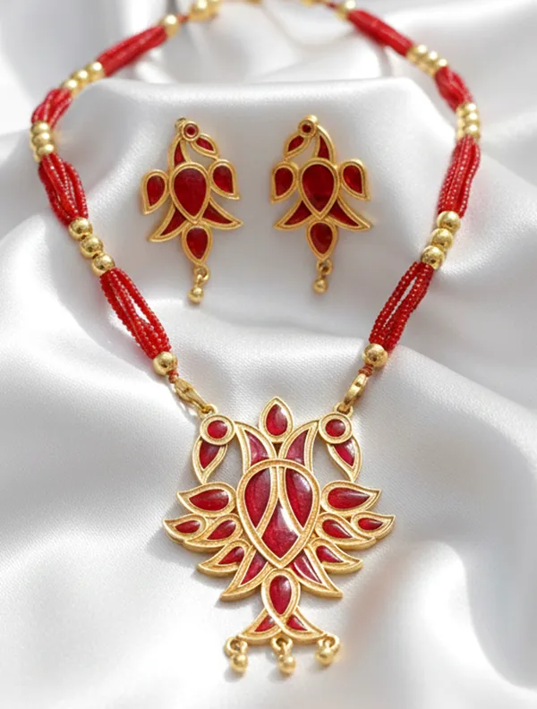 BG_GOLD_Assamese_Traditional_Copper_Based__Red_Henpata__Red__Tassel__Jewellery_Set