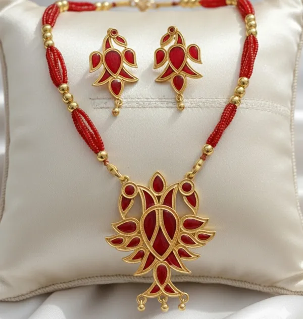 BG_GOLD_Assamese_Traditional_Copper_Based__Red_Henpata__Red__Tassel__Jewellery_Set