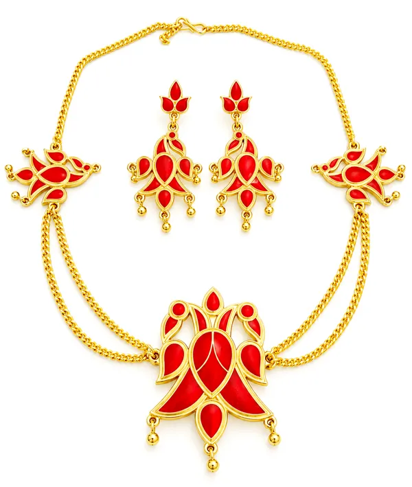 BG_GOLD_Assamese_Traditional_Copper_Based__Red_Henpata__chain_Jewellery_Set