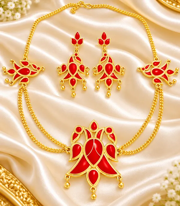BG_GOLD_Assamese_Traditional_Copper_Based__Red_Henpata__chain_Jewellery_Set