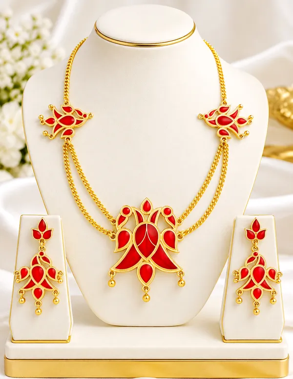 BG_GOLD_Assamese_Traditional_Copper_Based__Red_Henpata__chain_Jewellery_Set