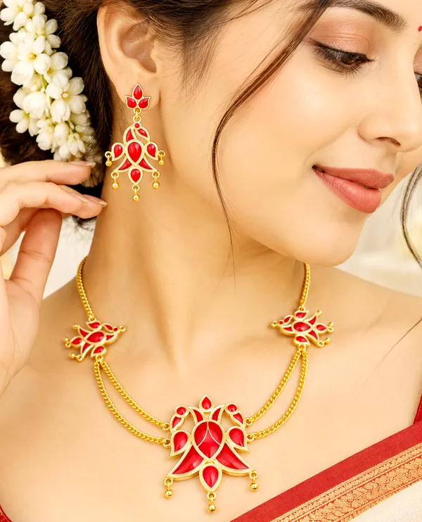 BG_GOLD_Assamese_Traditional_Copper_Based__Red_Henpata__chain_Jewellery_Set
