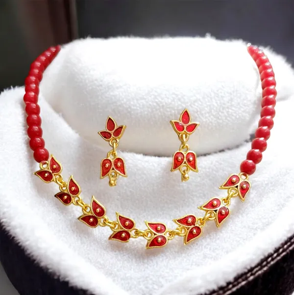 Assamese_Traditional_Copper_Based_Red_Leaf_Design_With_Golden_Ball_Golpata_Jewellery_Set