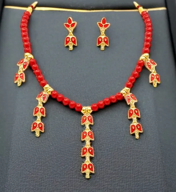 Assamese_Traditional_Copper_Based_Red_Leaf_Design_Golpata_Jewellery_Set