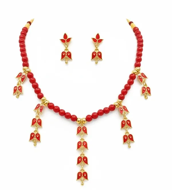 Assamese_Traditional_Copper_Based_Red_Leaf_Design_Golpata_Jewellery_Set