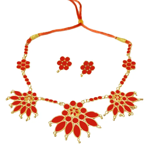 Assamese_Traditional_Copper_Based_Red_Meenakari_Jewellery_Set