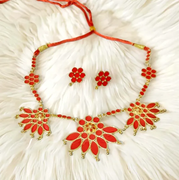 Assamese_Traditional_Copper_Based_Red_Meenakari_Jewellery_Set
