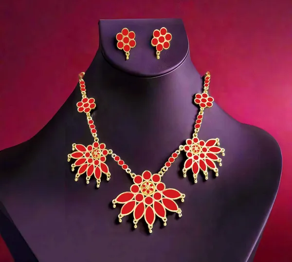 Assamese_Traditional_Copper_Based_Red_Meenakari_Jewellery_Set