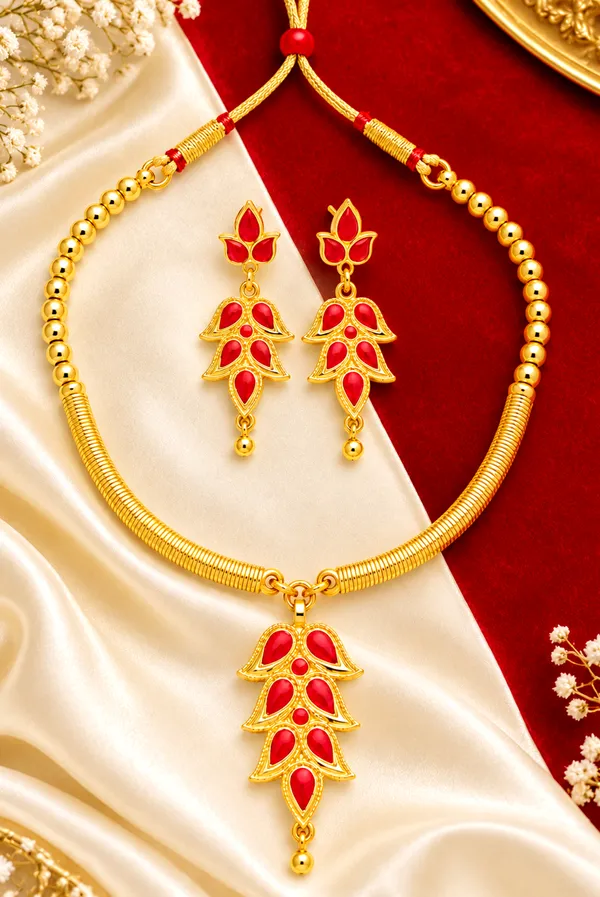 BG_GOLD_Assamese_Traditional_Copper_Based__Red_Pipe__Meenakari__Jewellery_Set