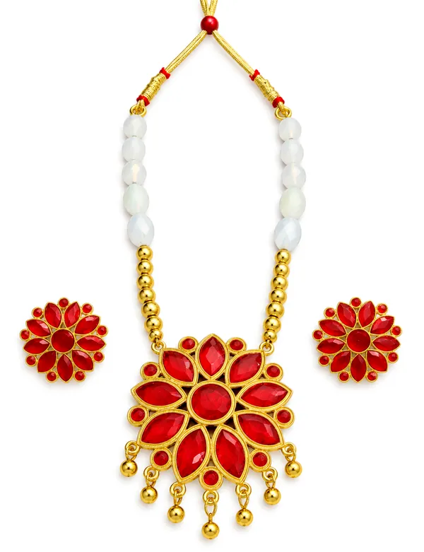 BG_GOLD_Assamese_Traditional_Copper_Based__Red__Ful__White_Ball_Jewellery_Set
