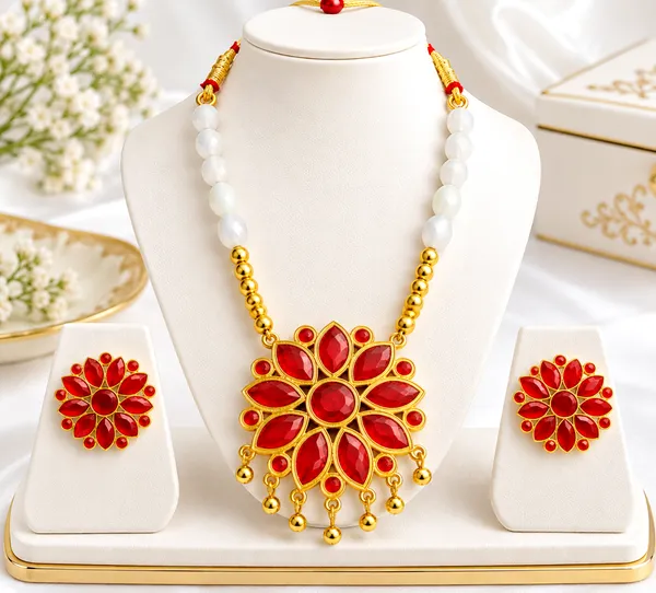 BG_GOLD_Assamese_Traditional_Copper_Based__Red__Ful__White_Ball_Jewellery_Set