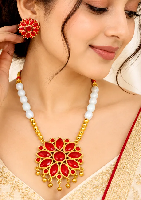 BG_GOLD_Assamese_Traditional_Copper_Based__Red__Ful__White_Ball_Jewellery_Set