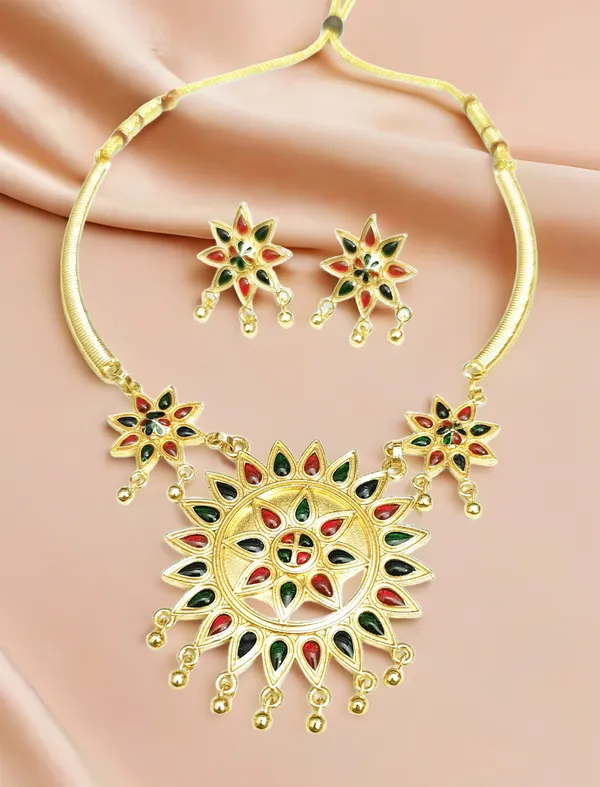 Assamese_Traditional_Copper_Based_Sunflower-Shaped_Multi_Jewellery_Set