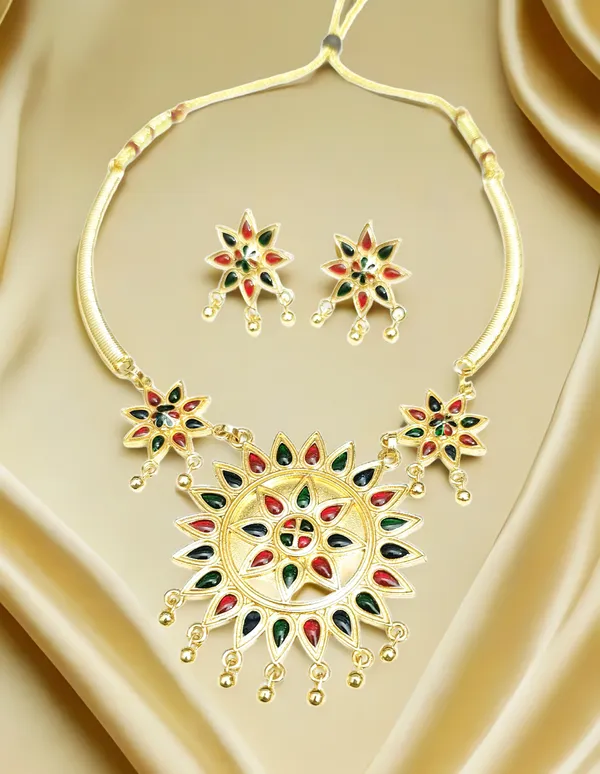 Assamese_Traditional_Copper_Based_Sunflower-Shaped_Multi_Jewellery_Set