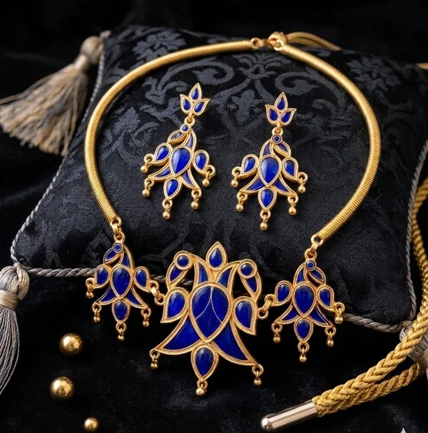 BG_GOLD_Assamese_Traditional_Copper_Blue_Meenakari_Henpata_Pipe_Jewllery_Set